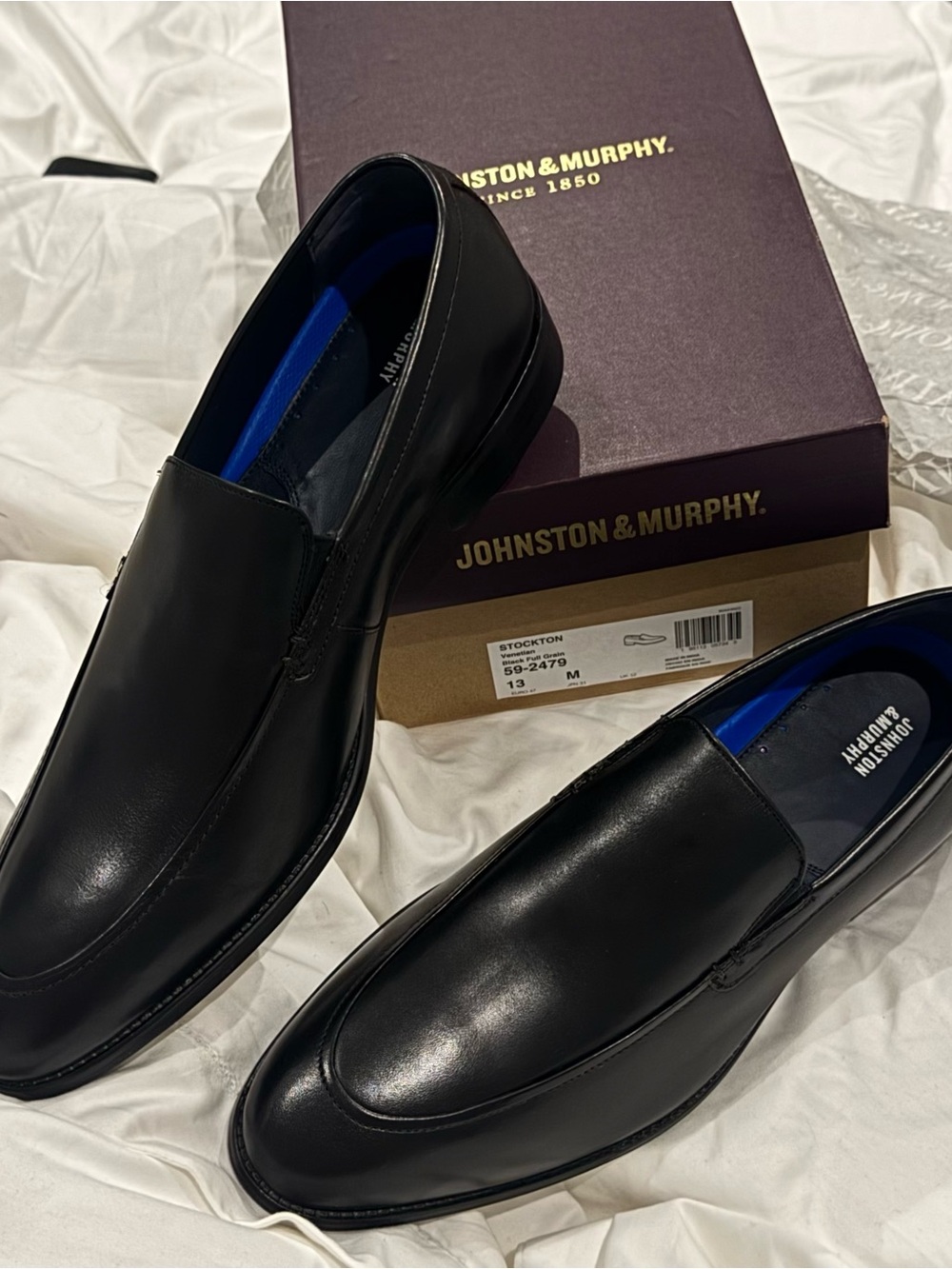 Johnston & Murphy Black Leather Slip-On Loafers